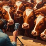 Cows presenting a podcast
