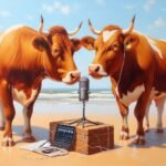 Cows hosting a podcast